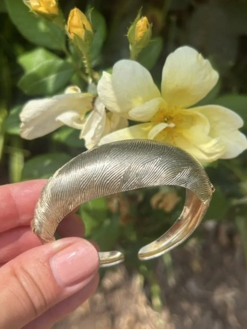 CORO PEGASUS Textured Domed Gold Tone Hinged Clamper BRACELET